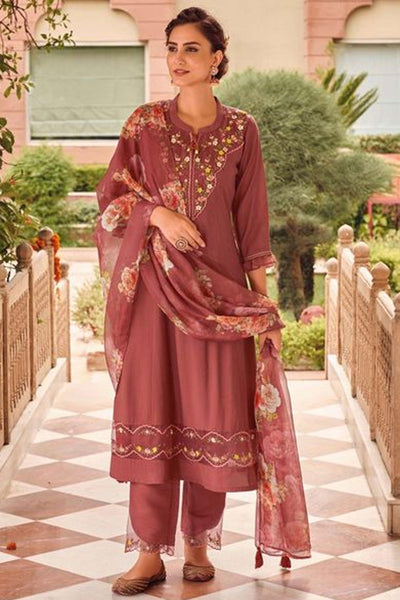 Maroon Color Fancy Fabric Printed Readymade Salwar Suit.