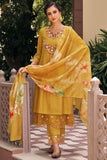 Fancy Fabric Printed Mustard Color Readymade Salwar Suit.