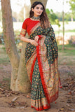 Attractive Dark Green Color Printed Dola Silk Fabric Patola Saree.