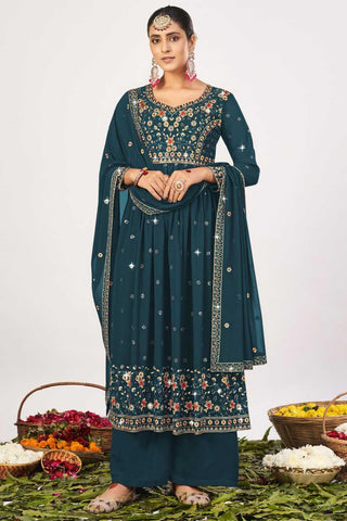 Classic Teal Color Function Wear Georgette Pakistani Suit - women's fashion mart