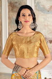 Trendy Crepe Silk Fabric Mustard Color Saree With Printed Work.