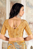 Trendy Crepe Silk Fabric Mustard Color Saree With Printed Work.
