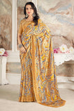 Trendy Crepe Silk Fabric Mustard Color Saree With Printed Work.