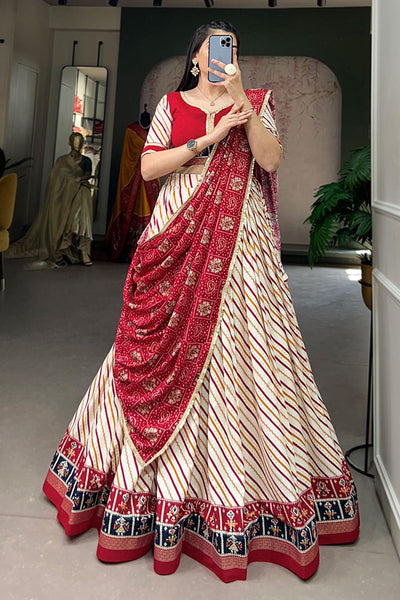 Patola Printed Multi Color Cotton Fabric Lehenga For Festival.