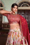 Multi Color Floral and Patola Printed Art Silk Fabric Chic Readymade Lehenga.