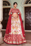 Multi Color Floral and Patola Printed Art Silk Fabric Chic Readymade Lehenga.