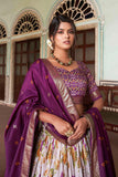 Soothing Floral and Patola Printed Multi Color Art Silk Fabric Readymade Lehenga.