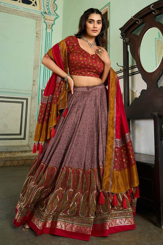 Chikoo Color Art Silk Function Wear Kashmiri Printed Beautiful Lehenga Choli - women's fashion mart