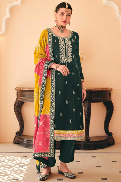 Charming Green Color Chinon Fabric Pakistani Style Suit - women's fashion mart