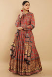Red Color Art Silk Fabric Fancy Digital Print Function Wear Readymade Long Anarkali Style Gown.