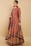 Red Color Art Silk Fabric Fancy Digital Print Function Wear Readymade Long Anarkali Style Gown.