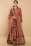 Red Color Art Silk Fabric Fancy Digital Print Function Wear Readymade Long Anarkali Style Gown.
