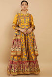 Art Silk Fabric Yellow Color Festive Wear Digital Print Readymade Long Anarkali Style Gown.