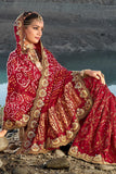 Creative Pure Gajji Bandhani Maroon Color Satin Saree With Heavy Embroidered Silk Blouse.