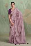 Tempting Satin Crepe Lavender Color Saree With Contrast Blouse.