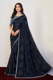 Navy Blue Color Wonderful Embroidered And Stone Work Saree In Brasso Fabric.