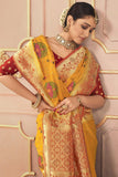 Yellow Color Exquisite Embroidered Work Sangeet Function Silk Saree.