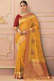 Yellow Color Exquisite Embroidered Work Sangeet Function Silk Saree.