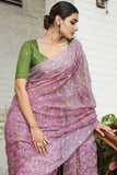 Purple Color Embroidered and Stone Work Party Style Adroit Organza Saree.