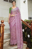 Purple Color Embroidered and Stone Work Party Style Adroit Organza Saree.