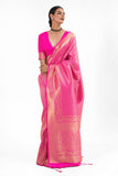Appealing Handloom Weaving Silk Saree In Magenta Color.