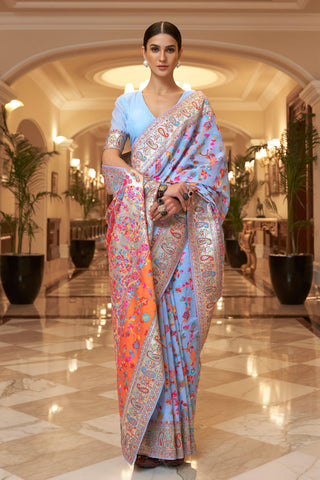 Brilliant Kashmiri Modal Handloom Weaving Silk Saree In.