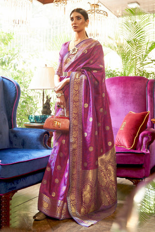 Appealing Art Silk Fabric Weaving Work Saree In Purple Color.