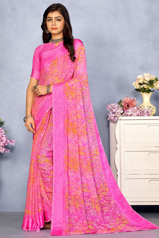 Excellent Chiffon Magenta Color Printed Saree.