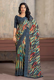 Attractive Multi Color Abstract Print Chiffon Fabric Simple Look Saree.