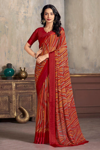 Daily Wear Chiffon Fabric Abstract Print Maroon Saree.