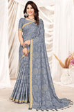 Casual Look Art Silk Printed Saree In Grey Color.
