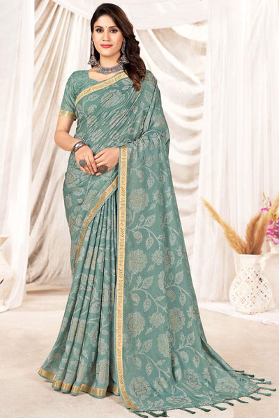 Art Silk Sea Casual Printed Saree In Green Color.