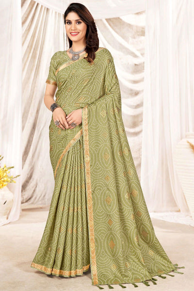Delightful Olive Printed Art Silk Casual Style Saree.