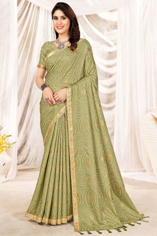 Delightful Olive Printed Art Silk Casual Style Saree.