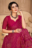 Chiffon Fabric Magenta Color Fancy Bandhani Print Casual Saree.