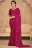 Chiffon Fabric Magenta Color Fancy Bandhani Print Casual Saree.