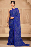 Bandhej Print Chiffon Fabric Blue Color Casual Saree.