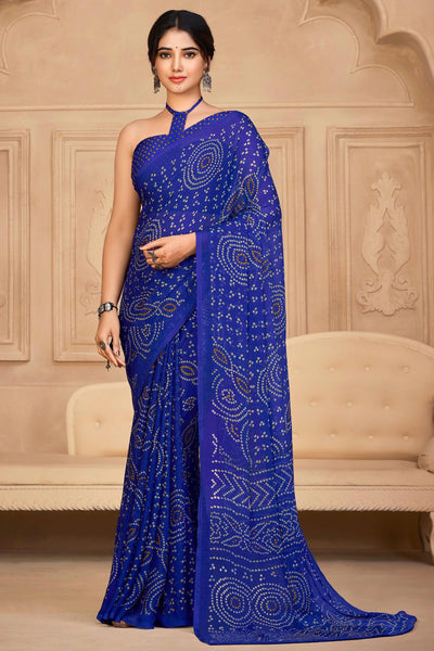 Bandhej Print Chiffon Fabric Blue Color Casual Saree.