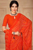Casual Chiffon Fabric Orange Color Bandhani Print Saree.