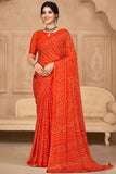 Casual Chiffon Fabric Orange Color Bandhani Print Saree.