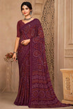 Casual Classic Wine Color Bandhej Print Saree In Chiffon Fabric.
