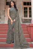 Chiffon Fabric Casual Look Grey Color Printed Saree.