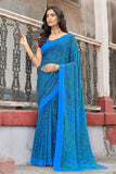 Blue Color Chiffon Fabric Casual Awesome Abstract Printed Saree.