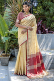 Casual Look Art Silk Fabric Zari Weaving Saree In Cream Color.
