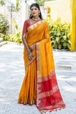 Art Silk Fabric Mustard Color Zari Weaving Saree.