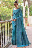 Daily Wear Handloom Art Silk Woven Border Teal Saree.