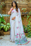 Weaving Work Muga Cotton Fabric Off White Casual Saree.