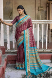 Cotton Silk Fabric Maroon Color Printed Saree In Casual Wear.