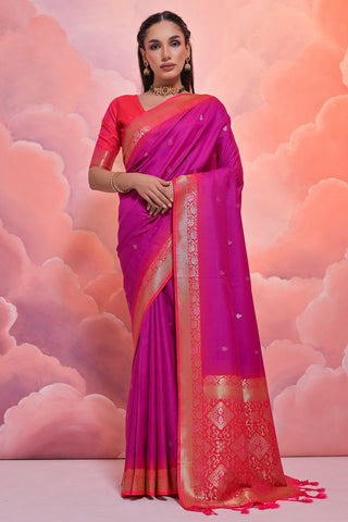 Marvelous Magenta Art Silk Fabric Weaving Work Saree.