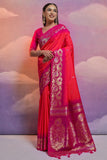 Art Silk Fabric Pink Color Weaving Work Saree.